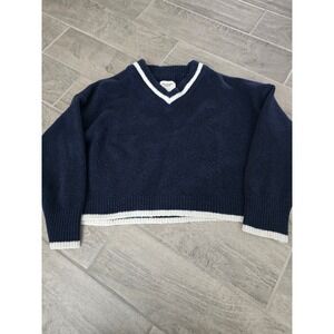 Abercrombie & Fitch Navy Blue V-Neck Cropped Sweater Womens Small Collegiate